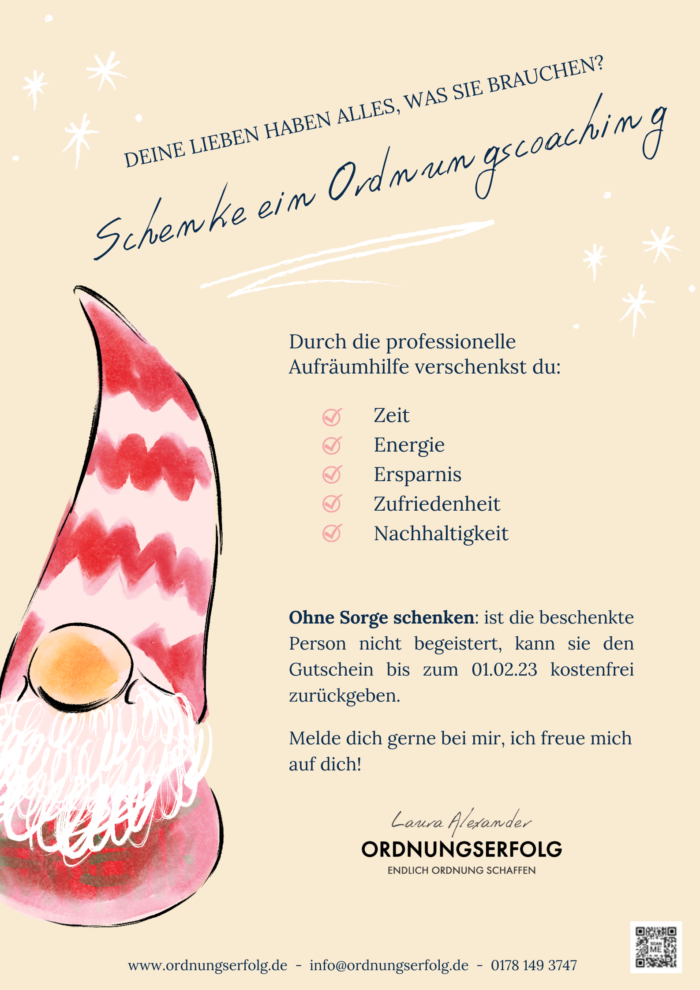 Ordnungscoaching als Weihnachtsgeschenk-Gutschein
